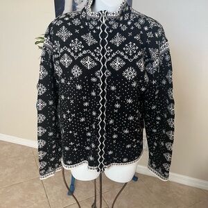 Vintage Obermeyer 1947 Signature Wool Snowflake Cardigan Sweater Jacket - L